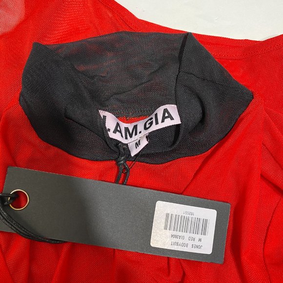 I AM GIA Red/Black Mesh 'Jones' Bodysuit - Picture 5 of 6